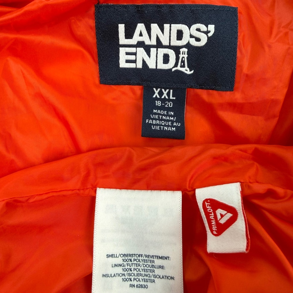 Lands End Kids XXL 18-20 Camo PrimaLoft Puffer Jacket Hooded Green Orange *Flaw - Picture 5 of 8
